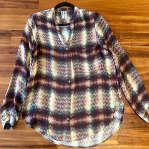 Haute Hippie Cream and Burgundy Silk Blouse